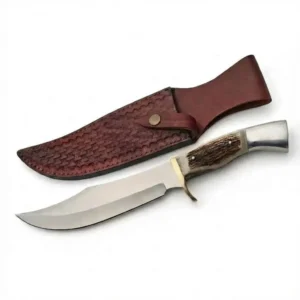 13.5 inch iron cougar II bowie knife fixed blade for hunting with leather sheath.
