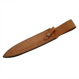 Stamped brown leather sheath with belt loop and snap closure
