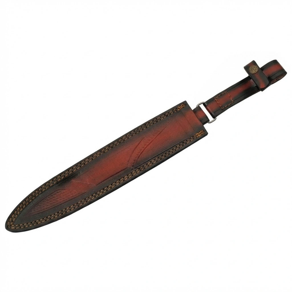 leather-sheath-two-tone. Red and black leather sheath for custom dirk