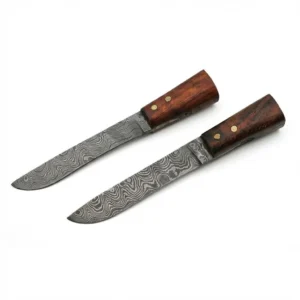 Pair of small 4.75 inch damascus steel accessory knives