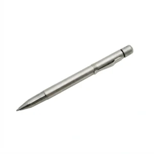 Concealed blade pen knife disassembly showing the serrated stainless steel blade alongside the casing.