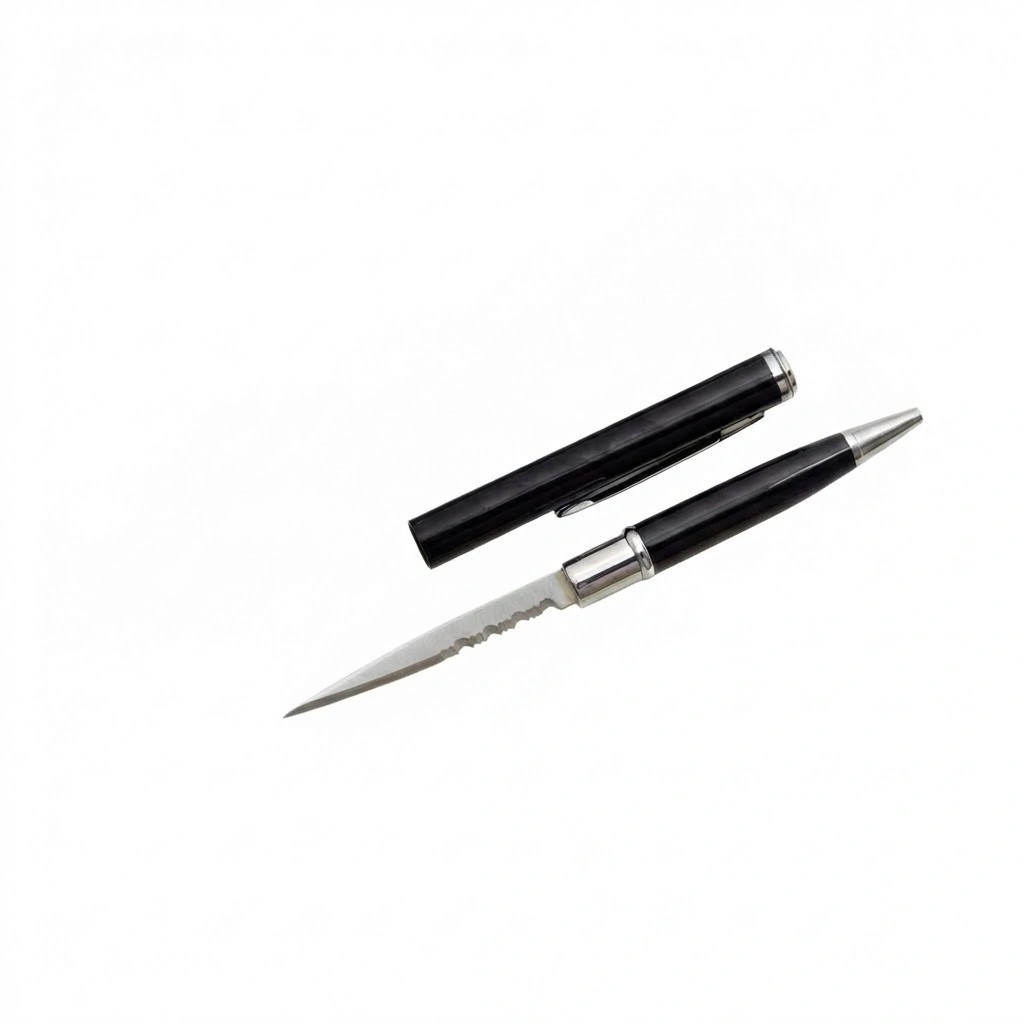 pen-knife-set-silver-black-comparison Comparison of silver and black executive pen knives, showing one closed and one open with blade exposed.