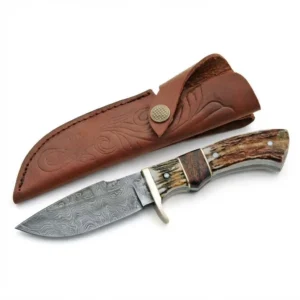 Game Stag Skinner fixed blade hunting knife with Damascus steel skinner knife blade and stag handle