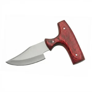 Ergonomic T-handle grip profile on stainless steel specialty knife.