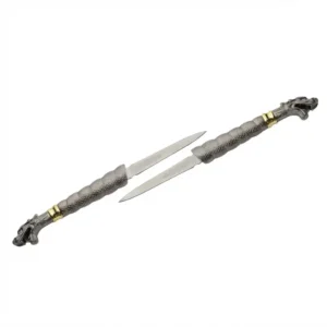 Two separated stainless steel dragon daggers.