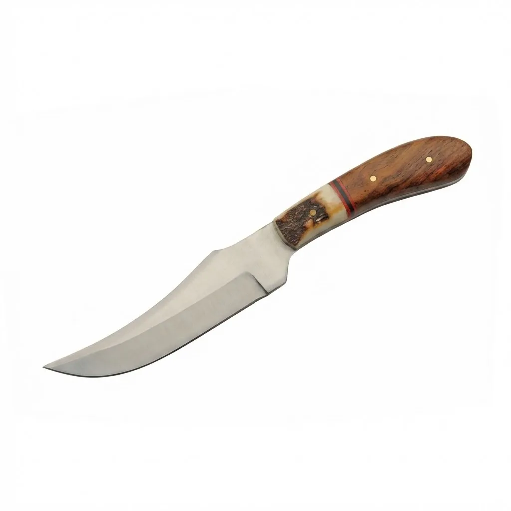 axevar-stag-bone-walnut-patch-knife-skinner Axevar fixed blade patch knife with stag bone and walnut handle profile view.