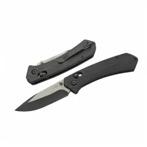 A Hades Folder 8Cr stainless steel G10 folding knife shown in both open and closed positions with a black handle and two-tone blade.