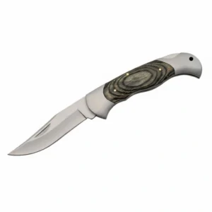 Open stainless steel clip point folding knife