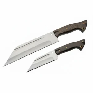 Close-up of the high-polish stainless steel finish on a custom fixed blade.