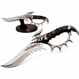 420 steel specialty display dagger on wood stand.