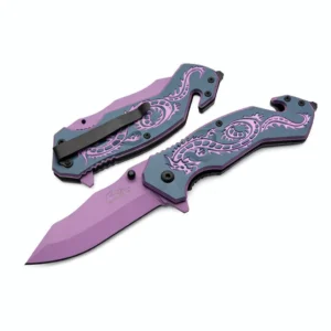 Dual view of the purple dragon rescue folder in open and closed positions.