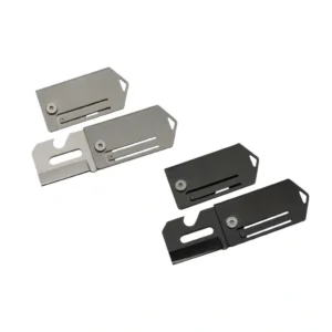 Close up of the folding dog tag knife in both open and closed positions.