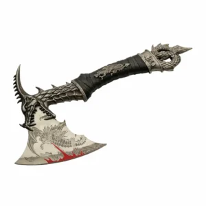 Detailed view of the ABS dragon-shaped handle on a specialty hatchet.