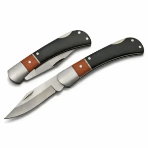Open and closed positions of the Black Bear Folder stainless steel folding knife.