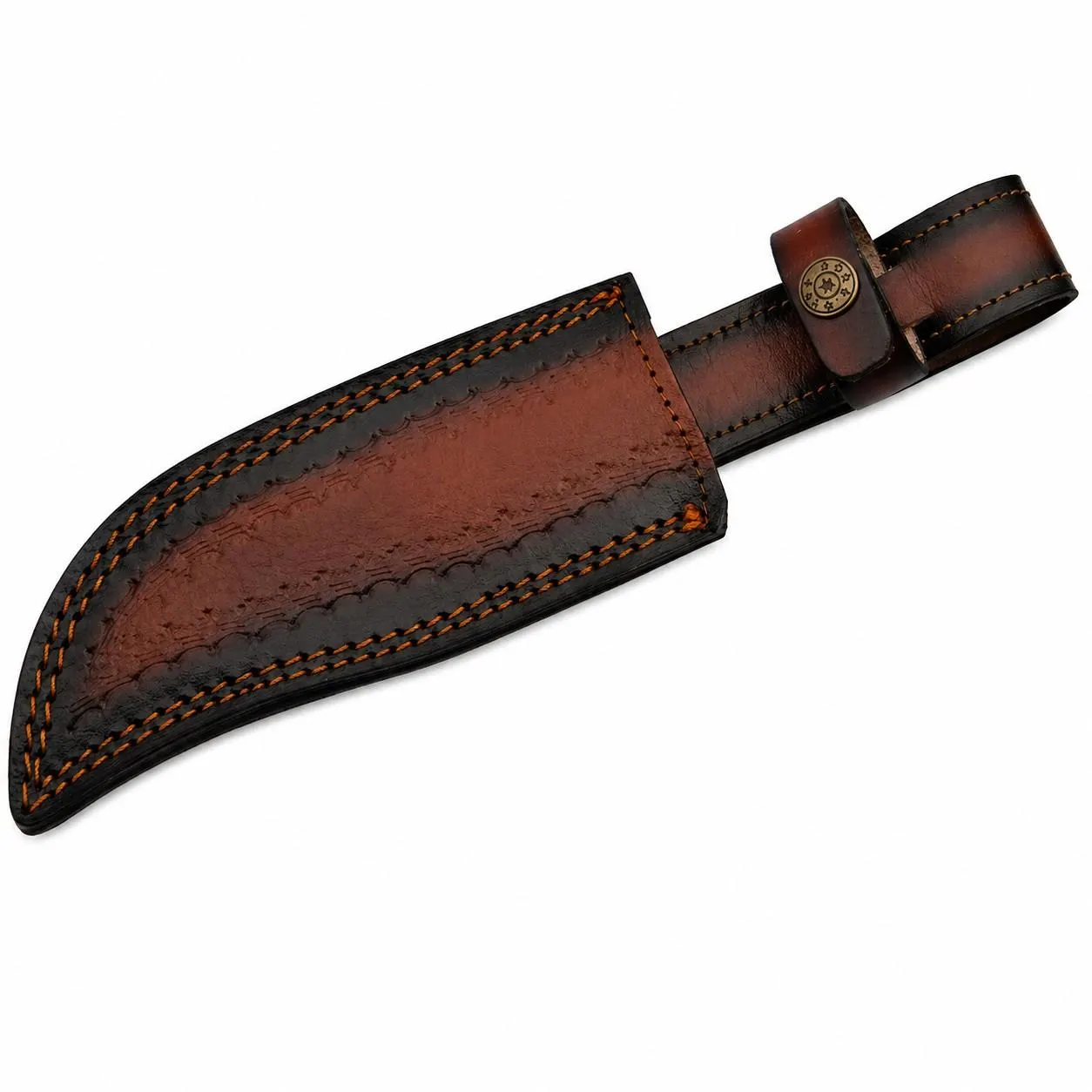 premium-leather-knife-sheath-belt-carry. Hand-stitched brown leather sheath for fixed blade hunting knife.