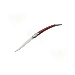 Spanish folding fruit knife with pakkawood handle and stainless steel blade.