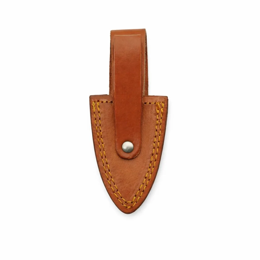 brown-leather-belt-loop-sheath Premium brown leather sheath with reinforced yellow stitching and integrated belt loop for vertical carry.