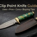 Damascus clip point knife with green resin handle and leather sheath — featured image for the clip point knife guide.