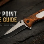 Drop point folding knife with wood handle on dark slate — featured image for the 2026 drop point knife guide.