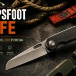 Professional sheepsfoot knife infographic featuring a folding sheepsfoot blade with straight edge design, blunt tip safety, and utility-focused cutting performance.